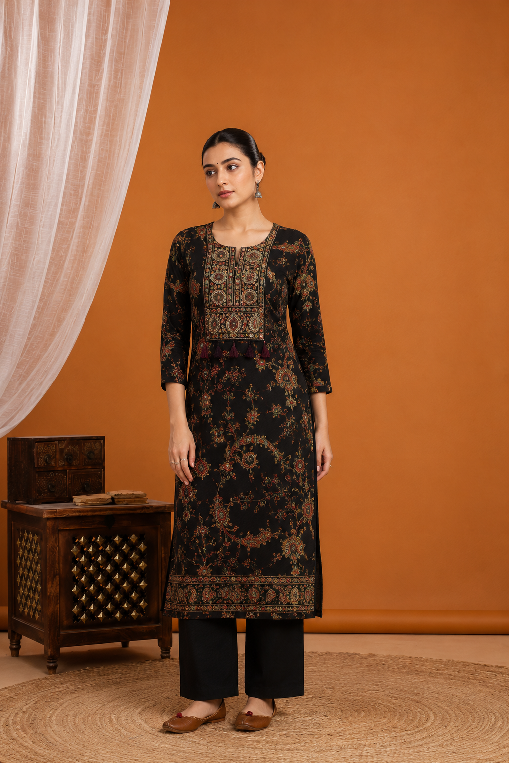 Black Paisley Printed Suit Set with Dupatta