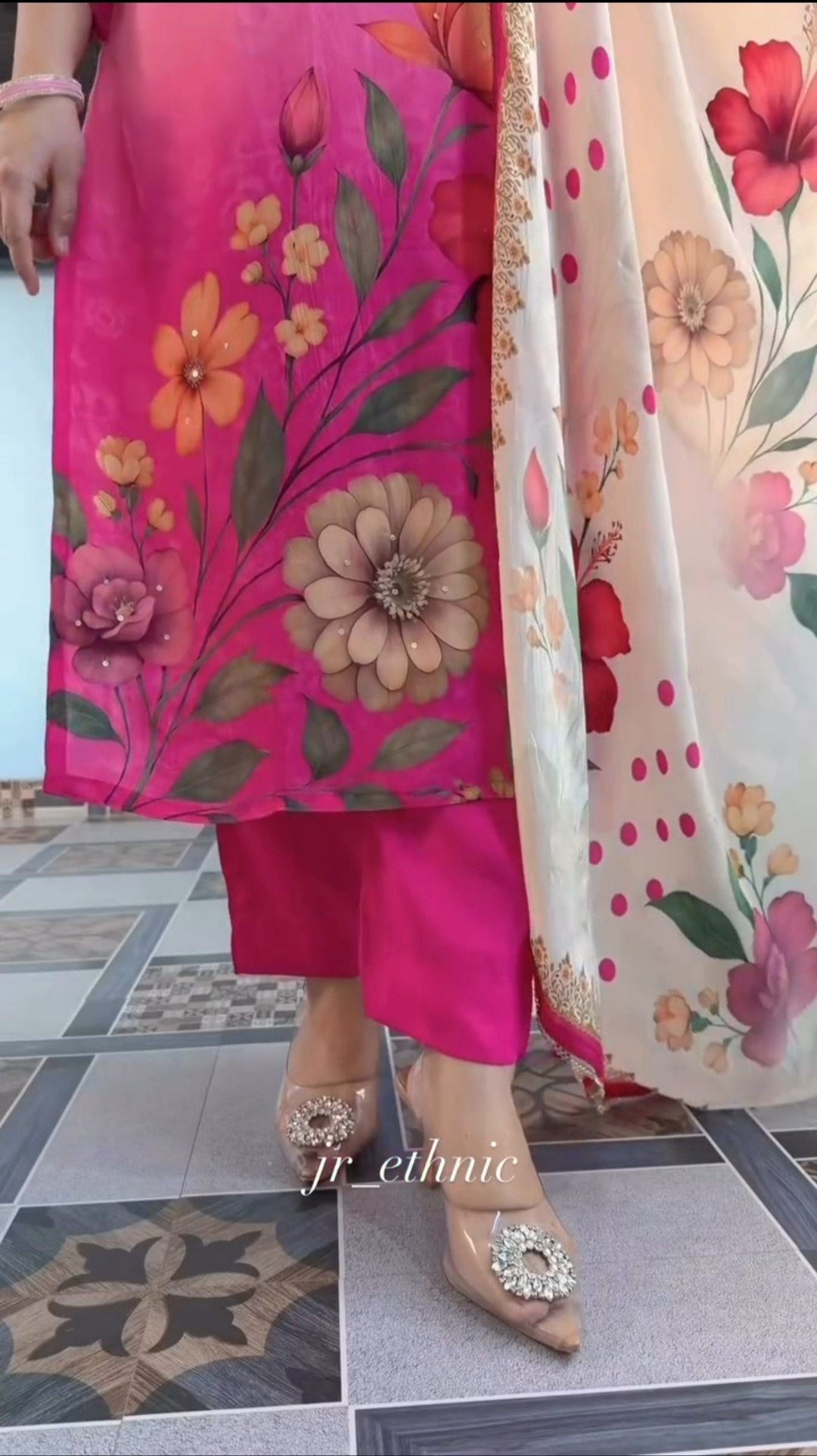 Ombre Pink Floral Soft Silk Salwar Suit Set