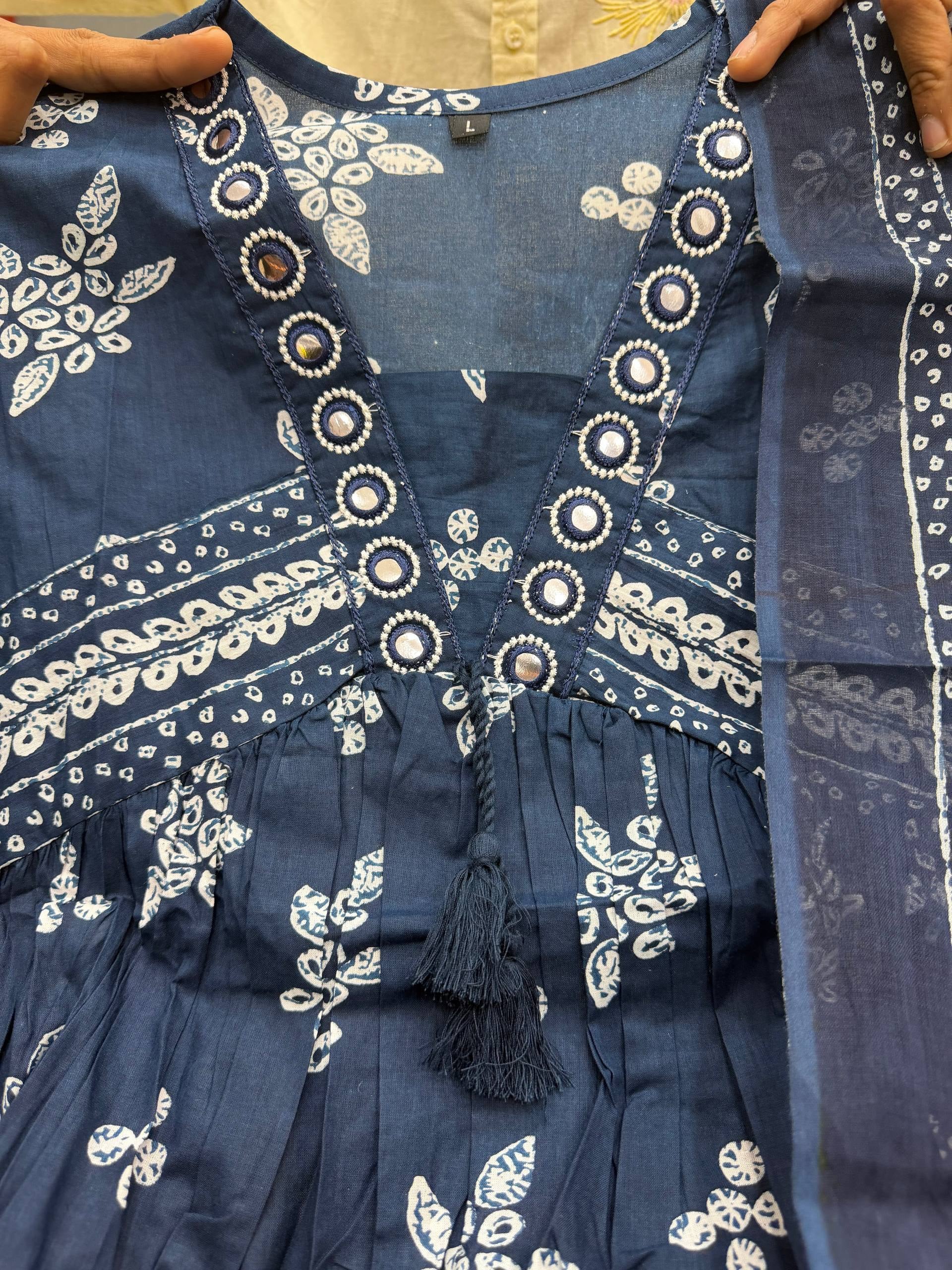 Indigo Elegance Hand-Block Printed Cotton Kurta Set