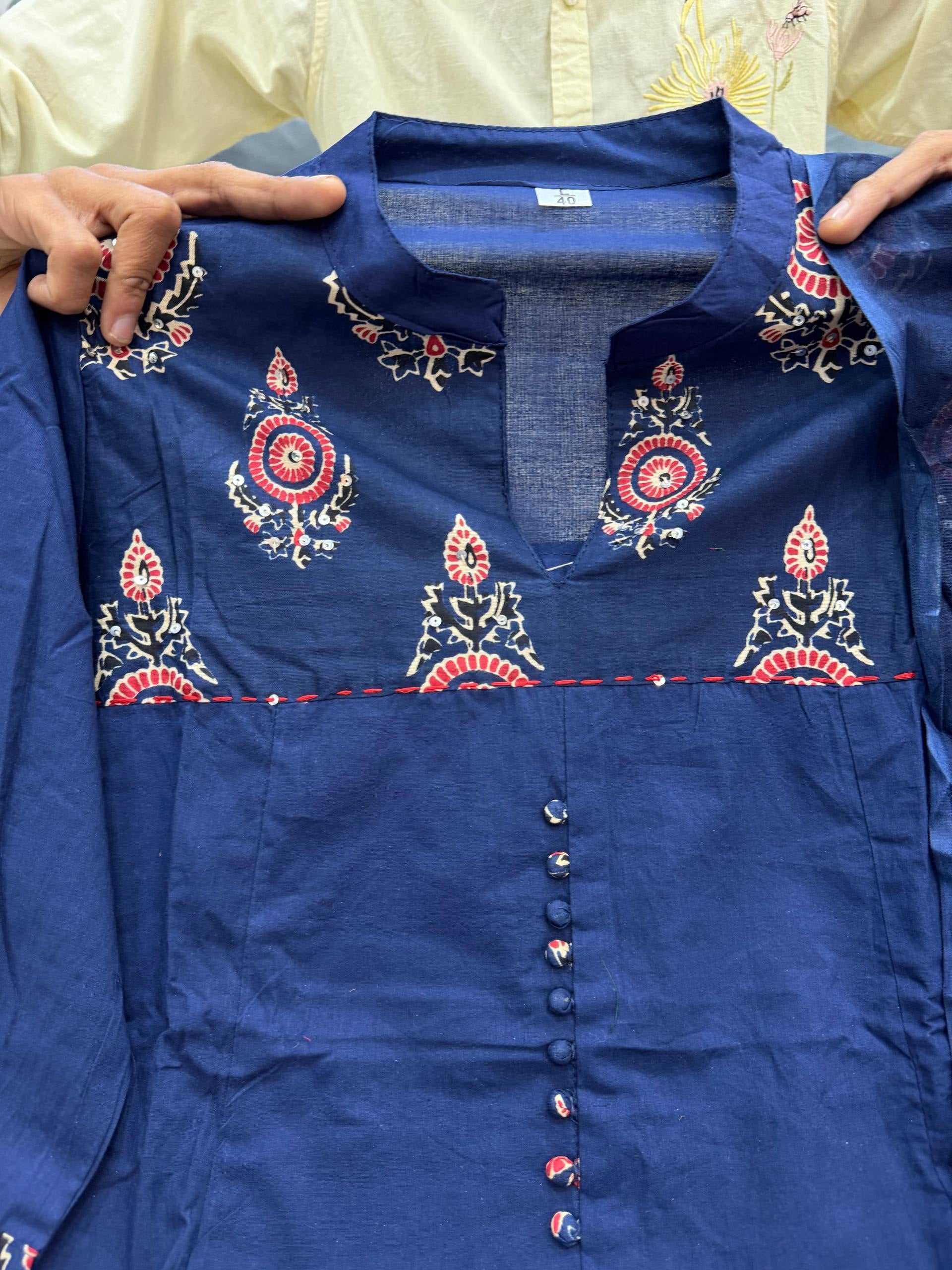 Midnight Navy Ajrakh-Print Jaipuri Cotton Anarkali Set