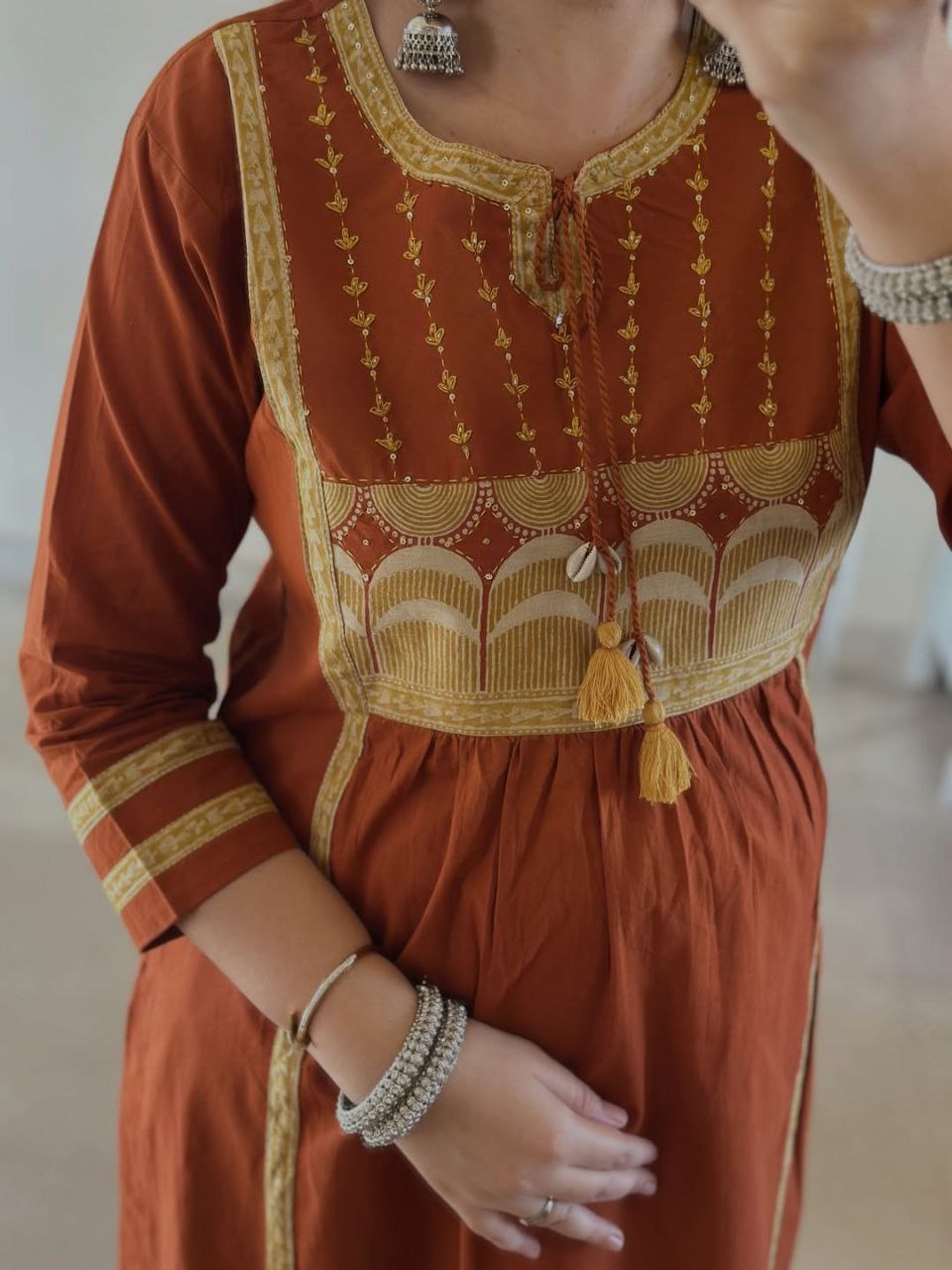 Terracotta Rust Hand-Block Printed Jaipuri Cotton Suit Set