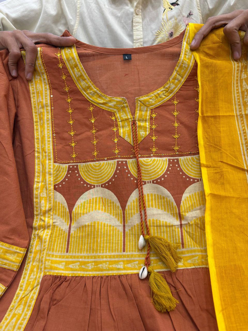 Terracotta Rust Hand-Block Printed Jaipuri Cotton Suit Set
