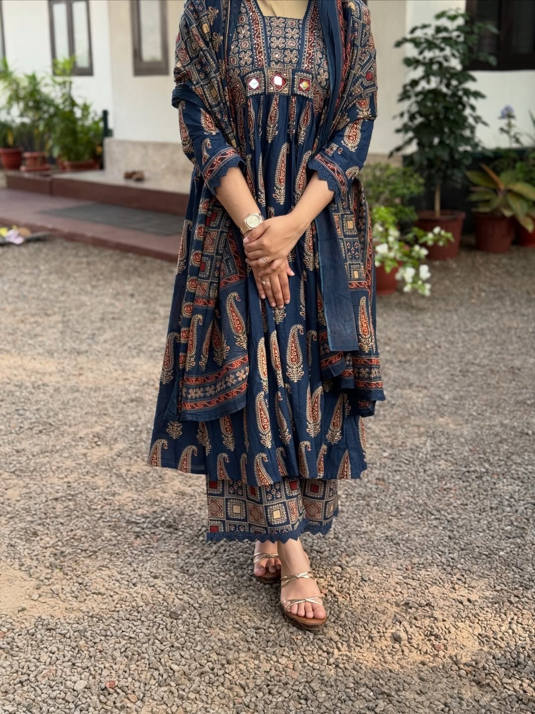 Traditional Indigo Jaipuri Cotton Anarkali Kurta Set with Dupatta