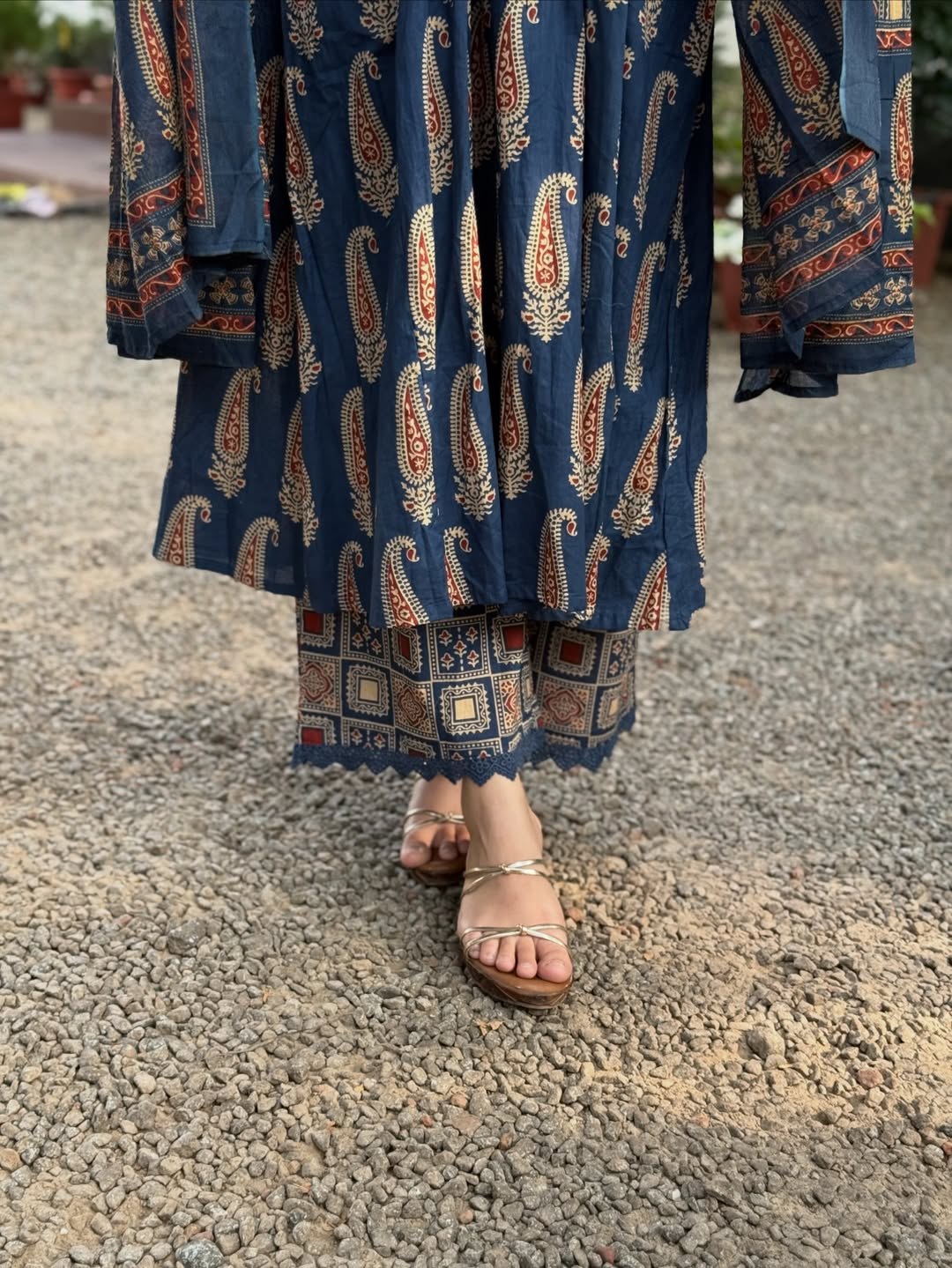 Traditional Indigo Jaipuri Cotton Anarkali Kurta Set with Dupatta
