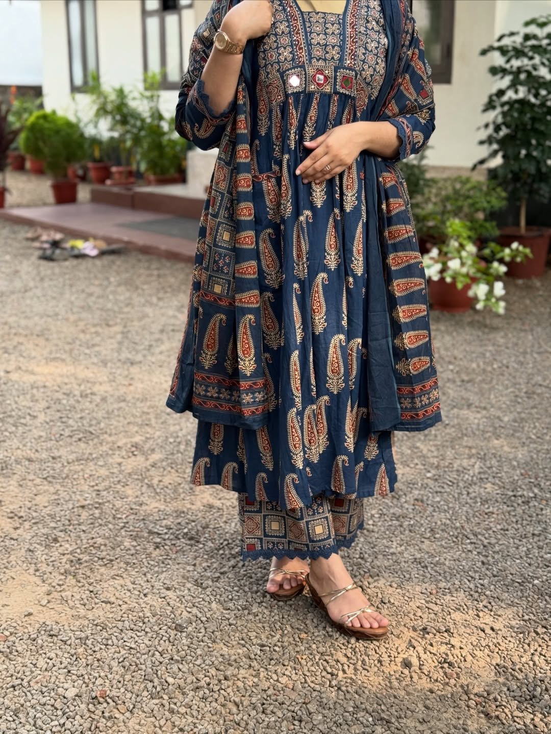 Traditional Indigo Jaipuri Cotton Anarkali Kurta Set with Dupatta
