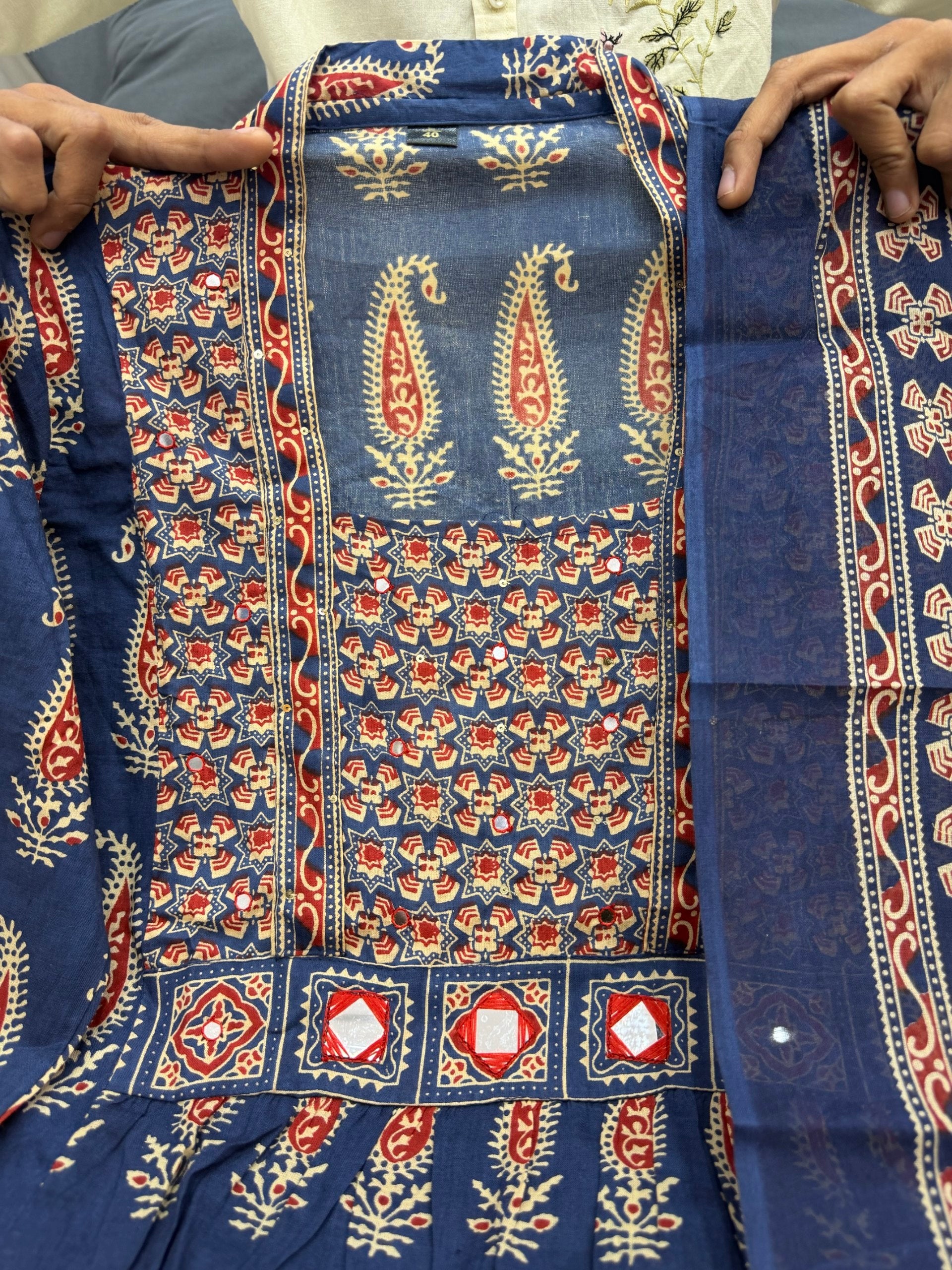 Traditional Indigo Jaipuri Cotton Anarkali Kurta Set with Dupatta