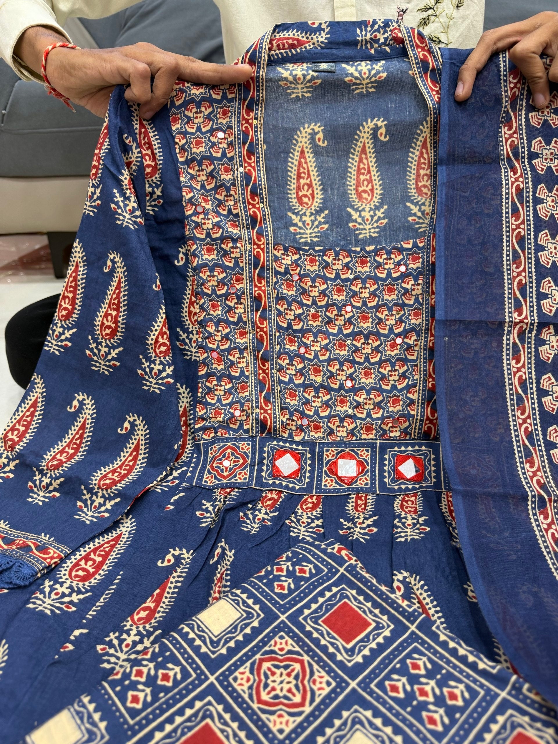 Traditional Indigo Jaipuri Cotton Anarkali Kurta Set with Dupatta