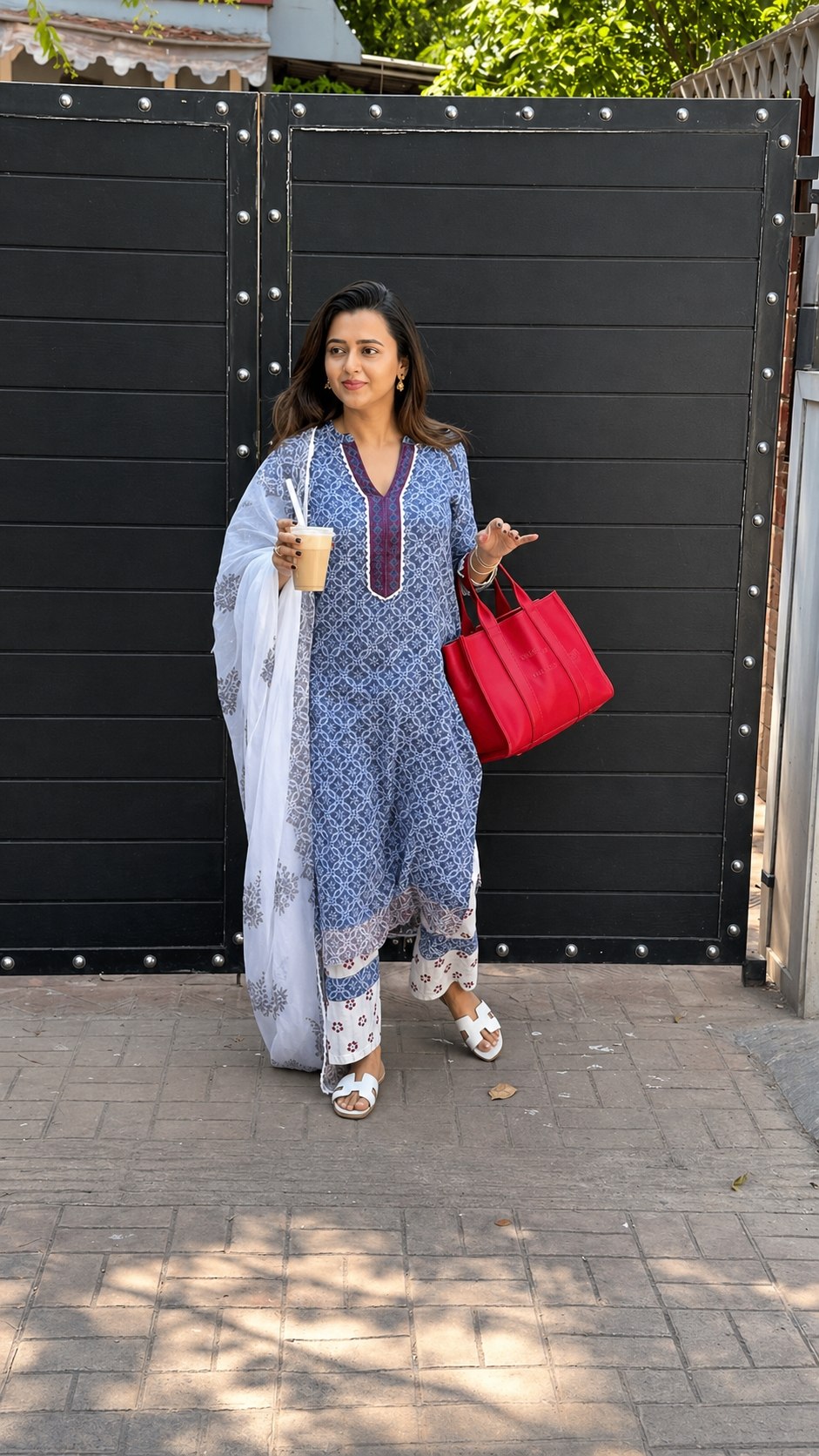 Blue Indigo Block-Print Cotton Suit Set