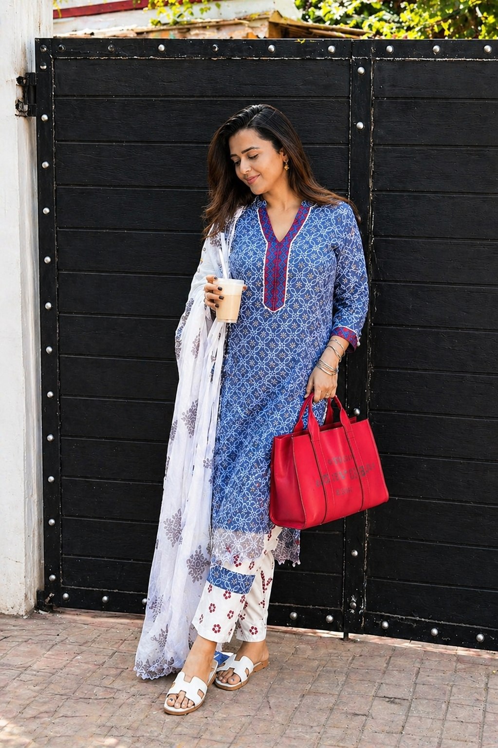 Blue Indigo Block-Print Cotton Suit Set