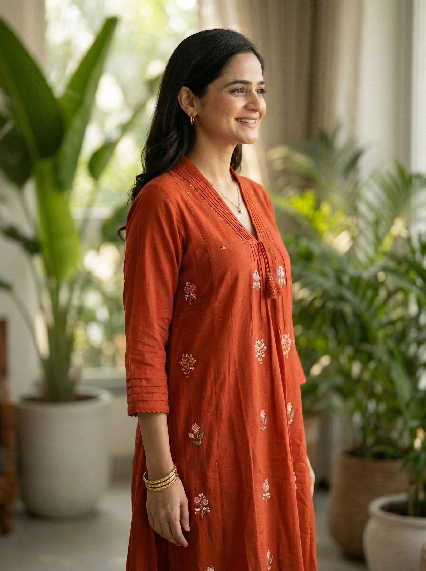 Graceful Orange Cotton Ethnic Suit Set with Elegant Detailing