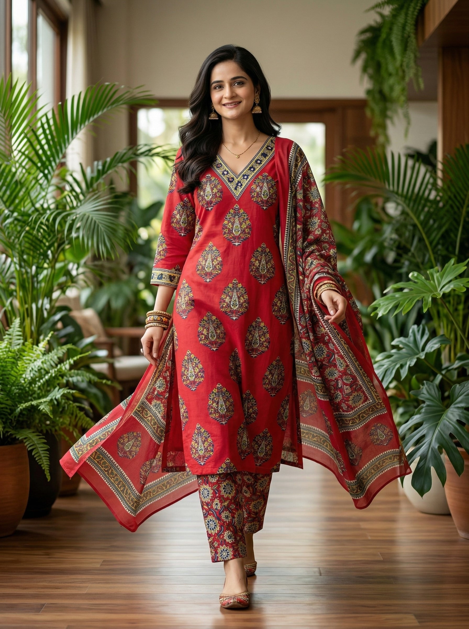 Graceful Maroon Cotton Ethnic Suit Set with Elegant Detailing