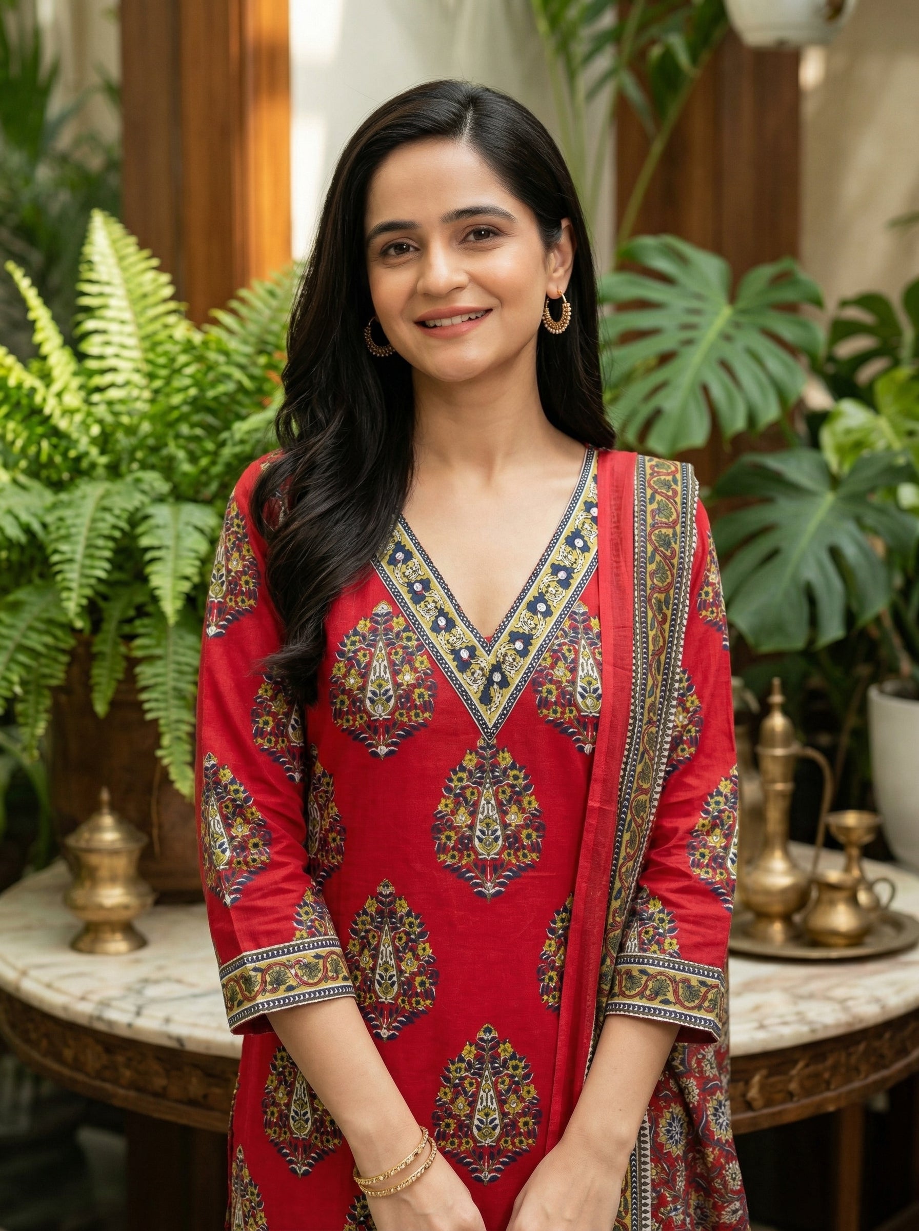 Graceful Maroon Cotton Ethnic Suit Set with Elegant Detailing