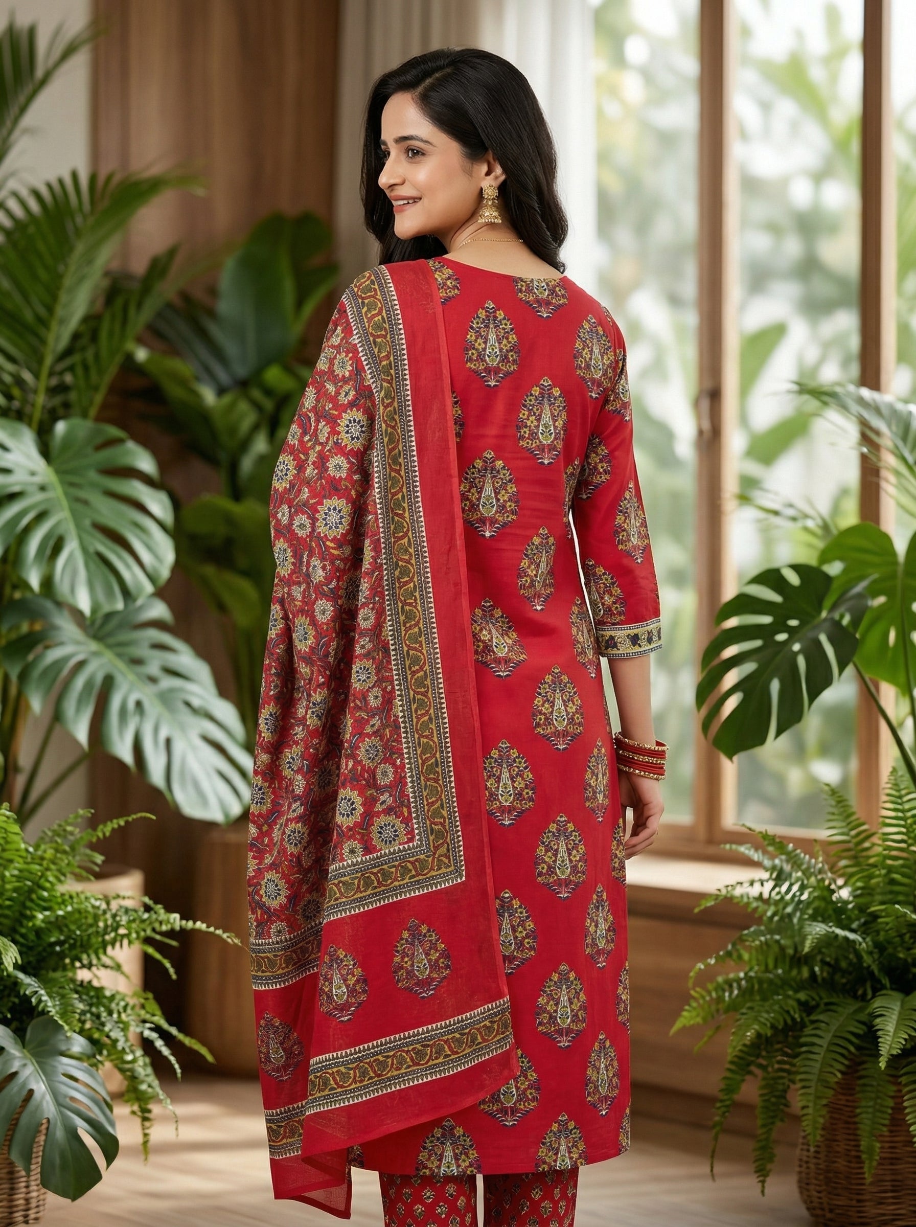 Graceful Maroon Cotton Ethnic Suit Set with Elegant Detailing