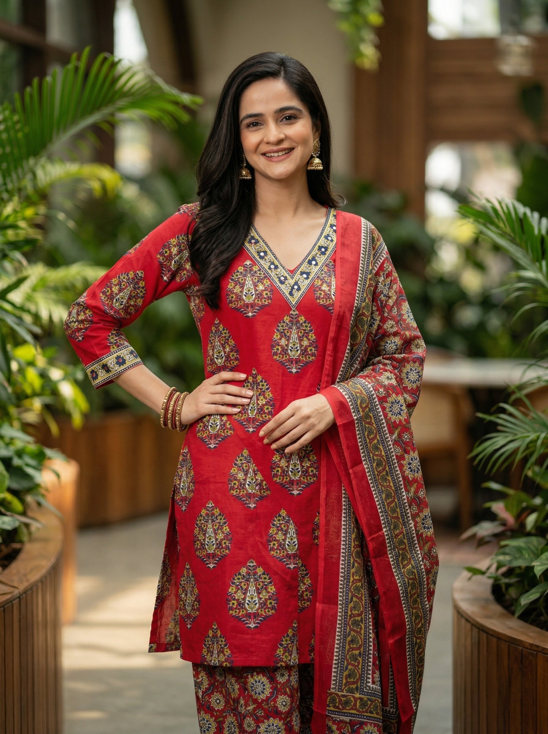 Graceful Maroon Cotton Ethnic Suit Set with Elegant Detailing