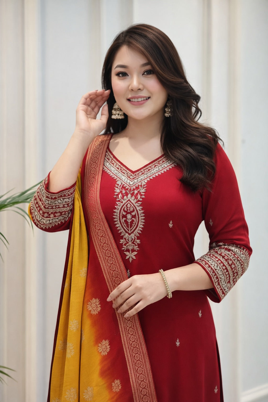 Exquisite Red Berry Silk Kurta Set – 3-Piece Festive Suit