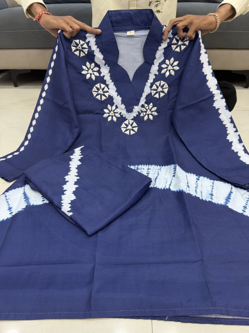 Vibrant Navy Blue Tie-Dye Cotton Blend Kurta Set