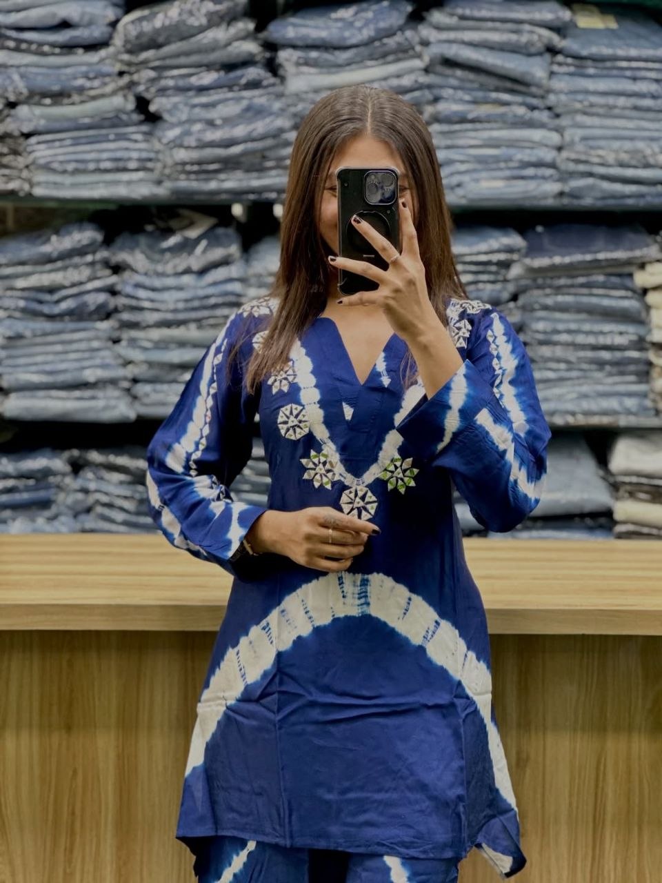 Vibrant Navy Blue Tie-Dye Cotton Blend Kurta Set