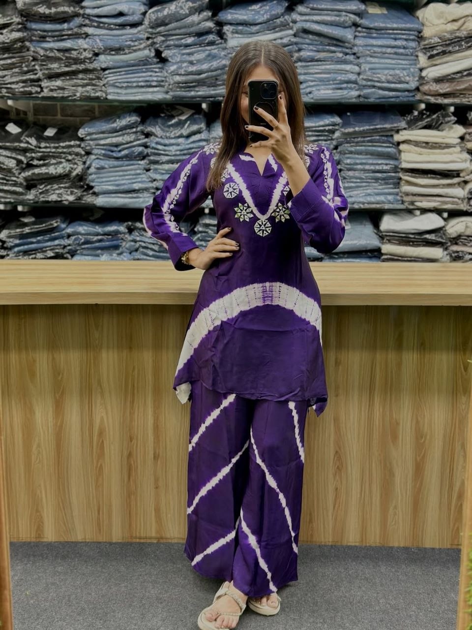 Chic Purple Shibori Cotton Blend Kurta & Palazzo Set