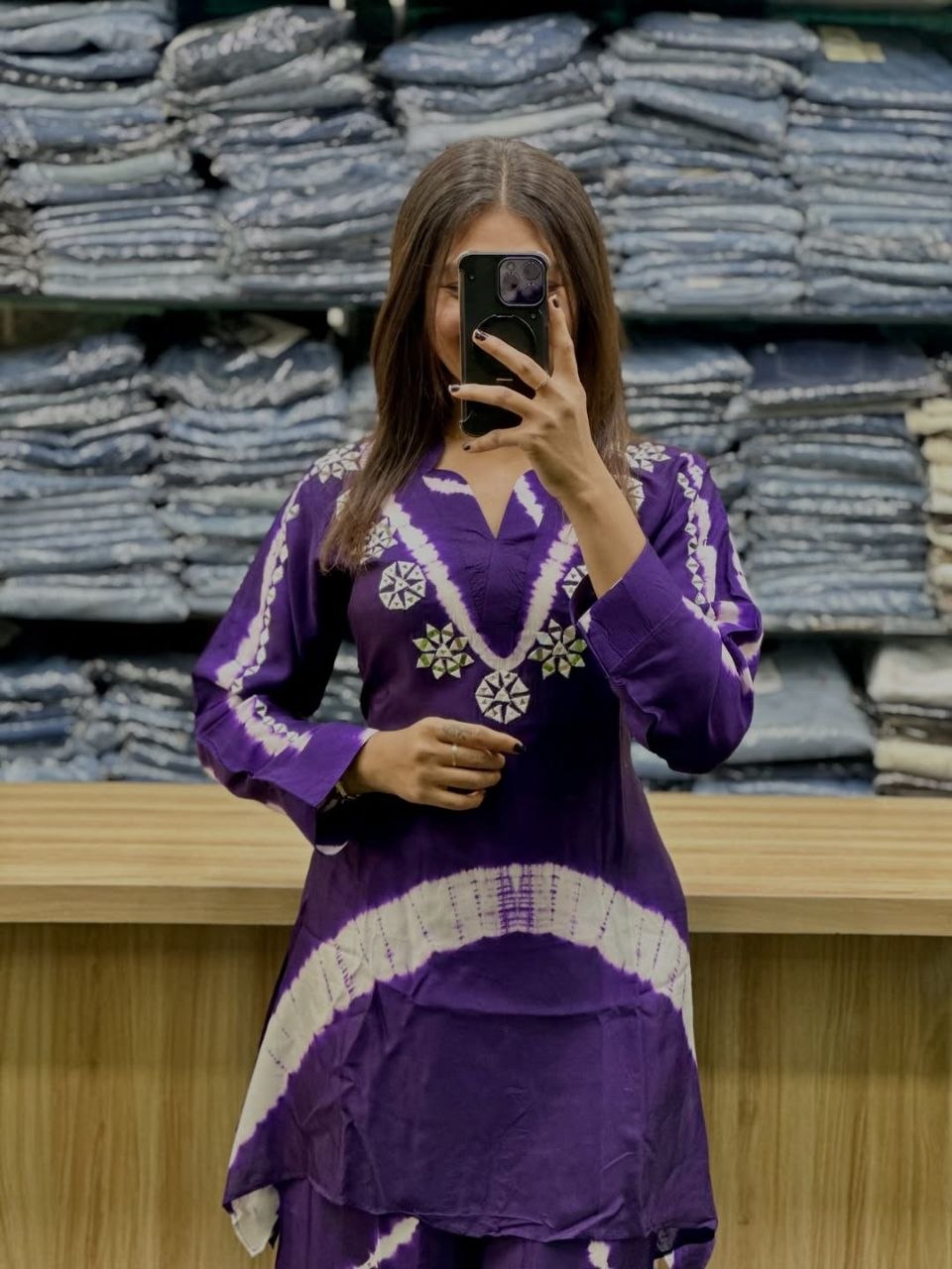 Chic Purple Shibori Cotton Blend Kurta & Palazzo Set