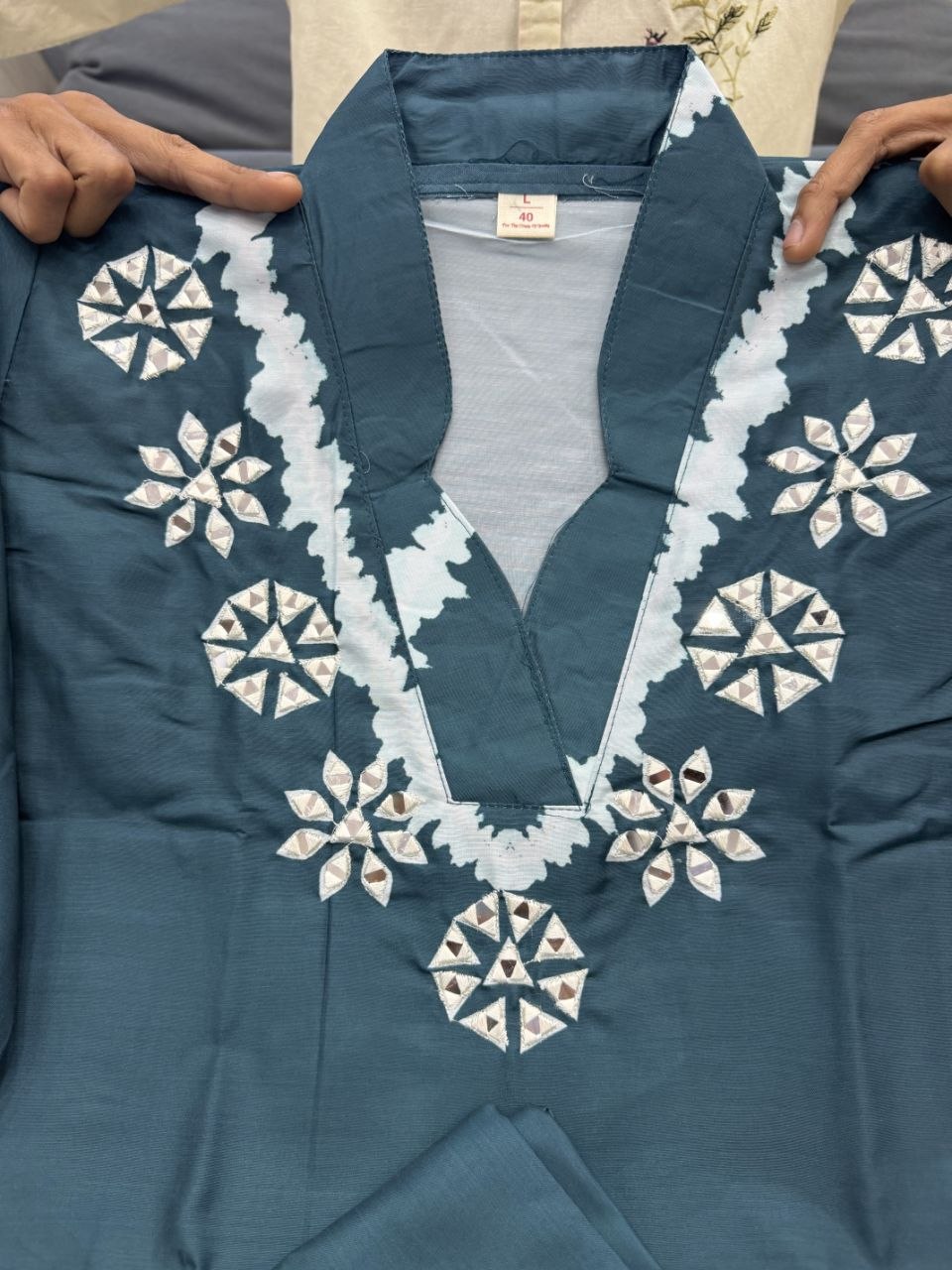 Teal Blue Shibori Print Cotton Blend Kurta Set