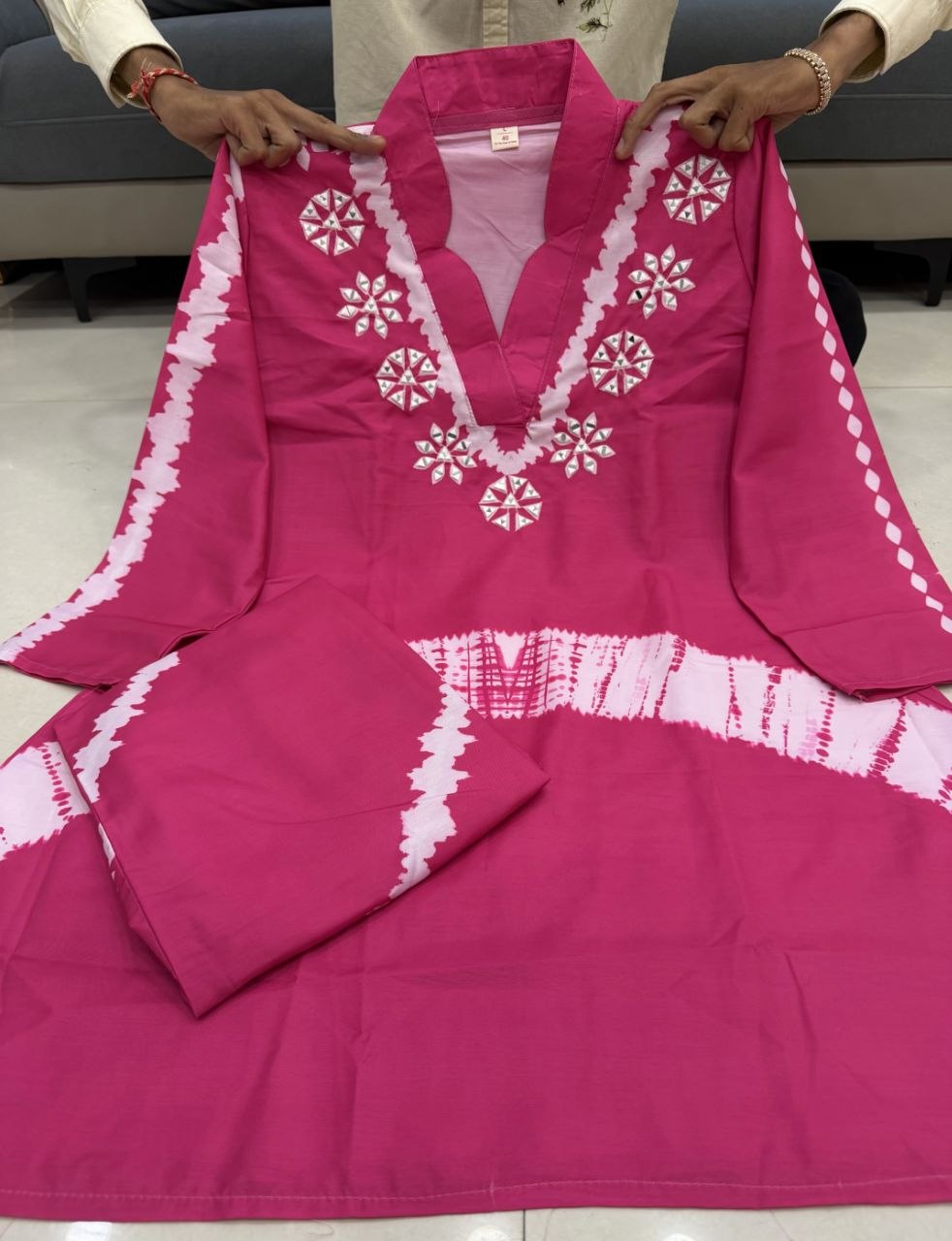 Stunning Pink Cotton Blend Shibori Printed Kurta Set