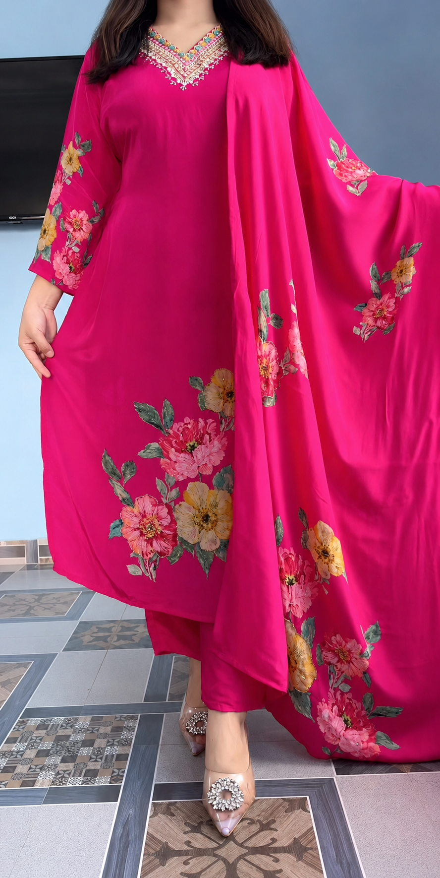 Premium KitKat Silk Floral Hand-Embroidered 3-Piece Suit Set