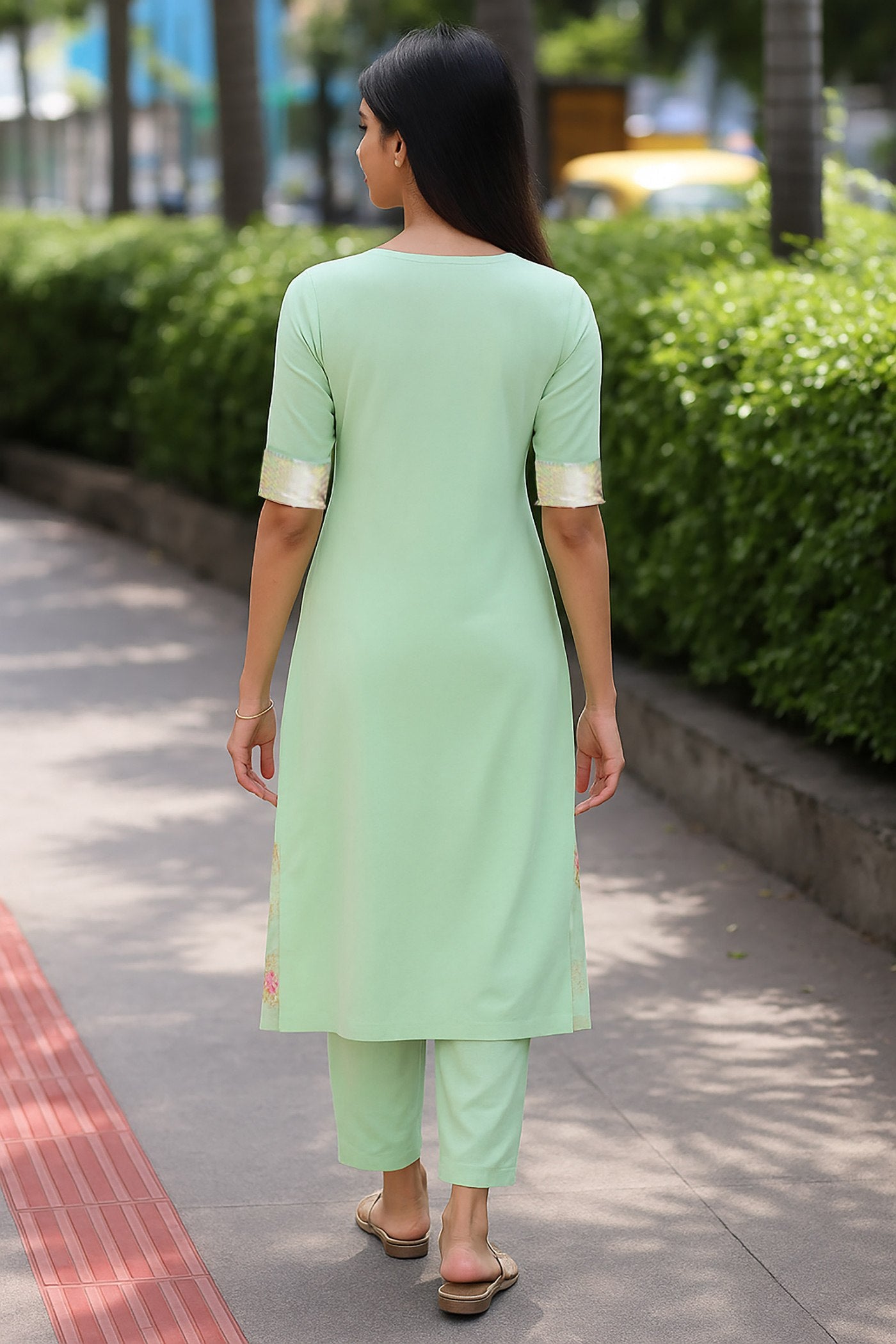 Mint Green Art Silk Banarasi Style Kurta Set