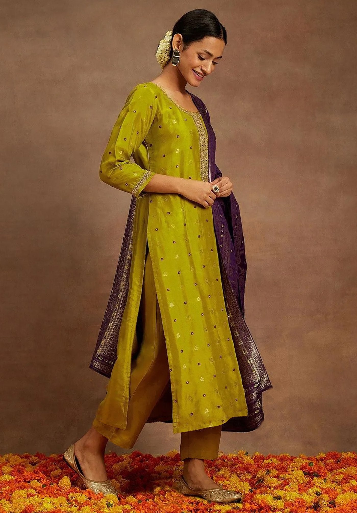 Royal Mustrad & Purple Art Silk Banarasi Style Kurta Set