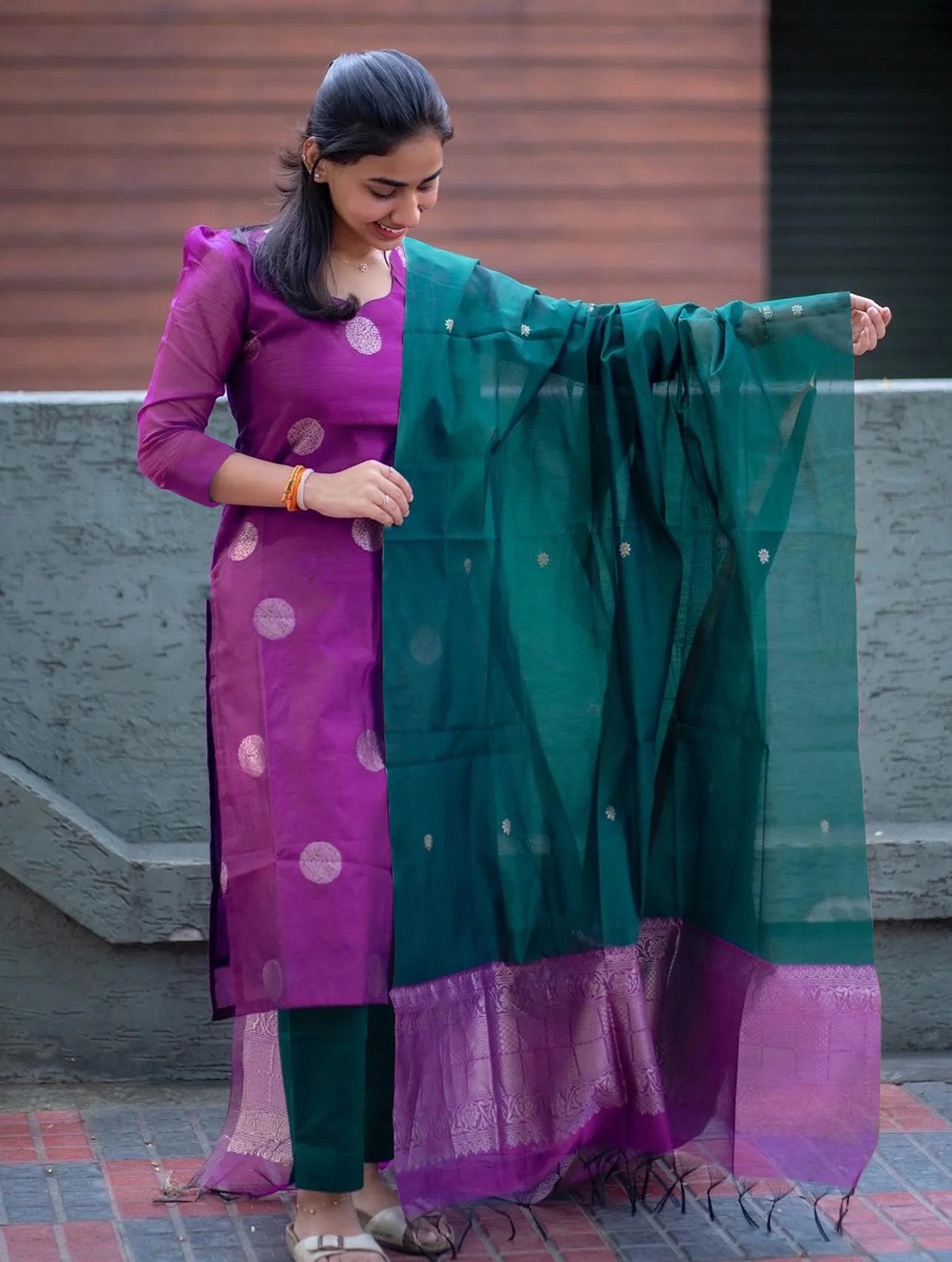 The Emerald & Magenta Banarasi Fusion Art Silk Kurta Set