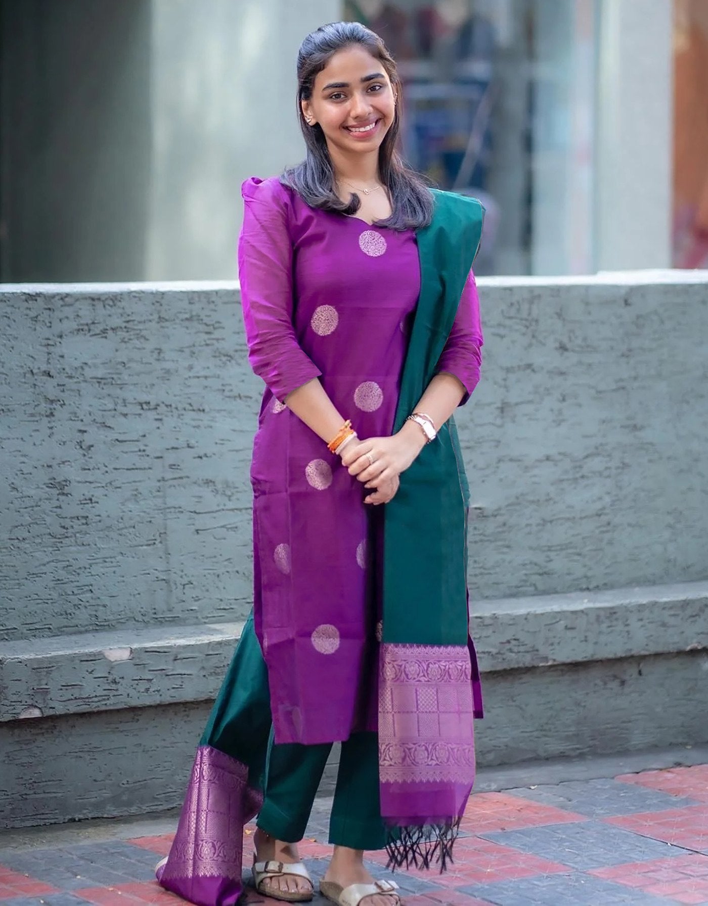 The Emerald & Magenta Banarasi Fusion Art Silk Kurta Set