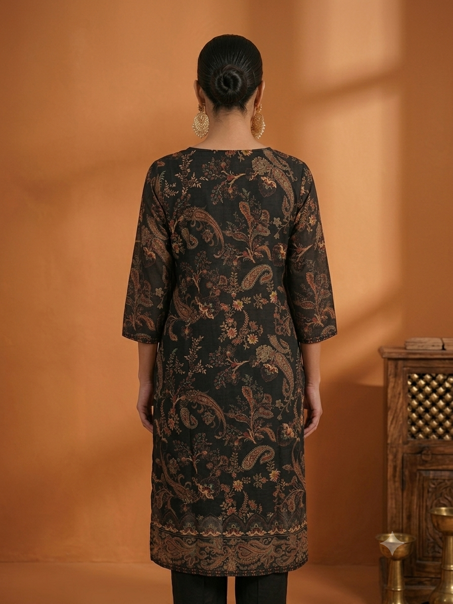 Black Paisley Printed Suit Set with Dupatta