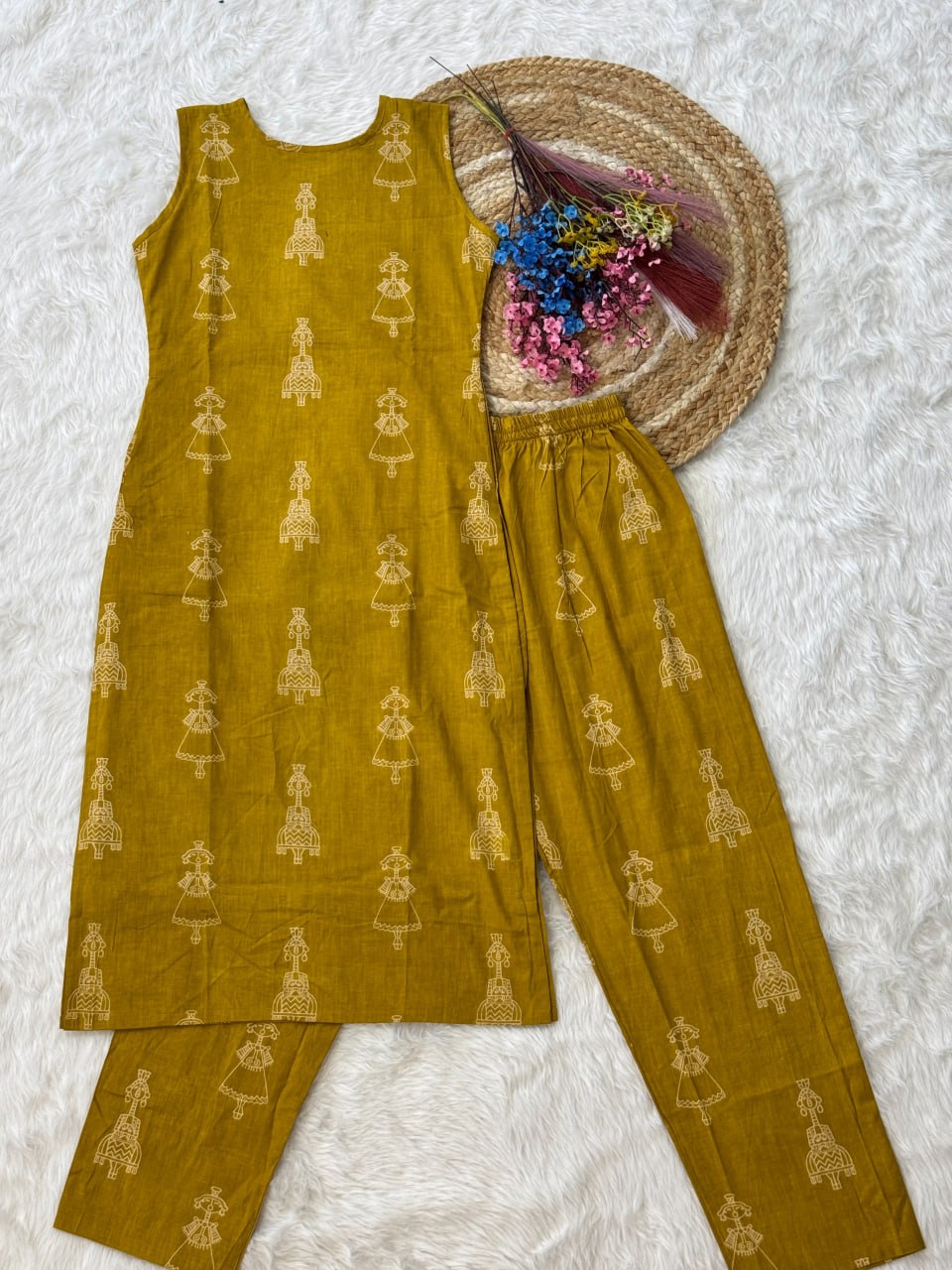 Mustard Radiance Sleeveless Hand-Block Printed Kurta Set