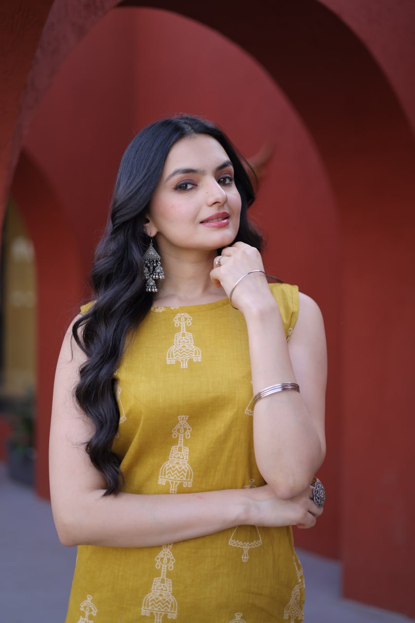 Mustard Radiance Sleeveless Hand-Block Printed Kurta Set