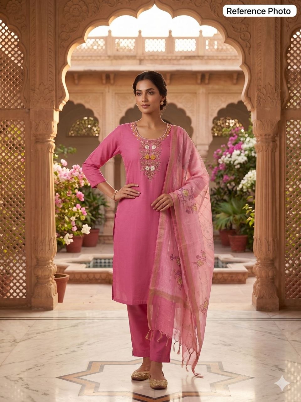 Blossom Muse Candy Pink Embroidered Kurta Set with Tissue Dupatta