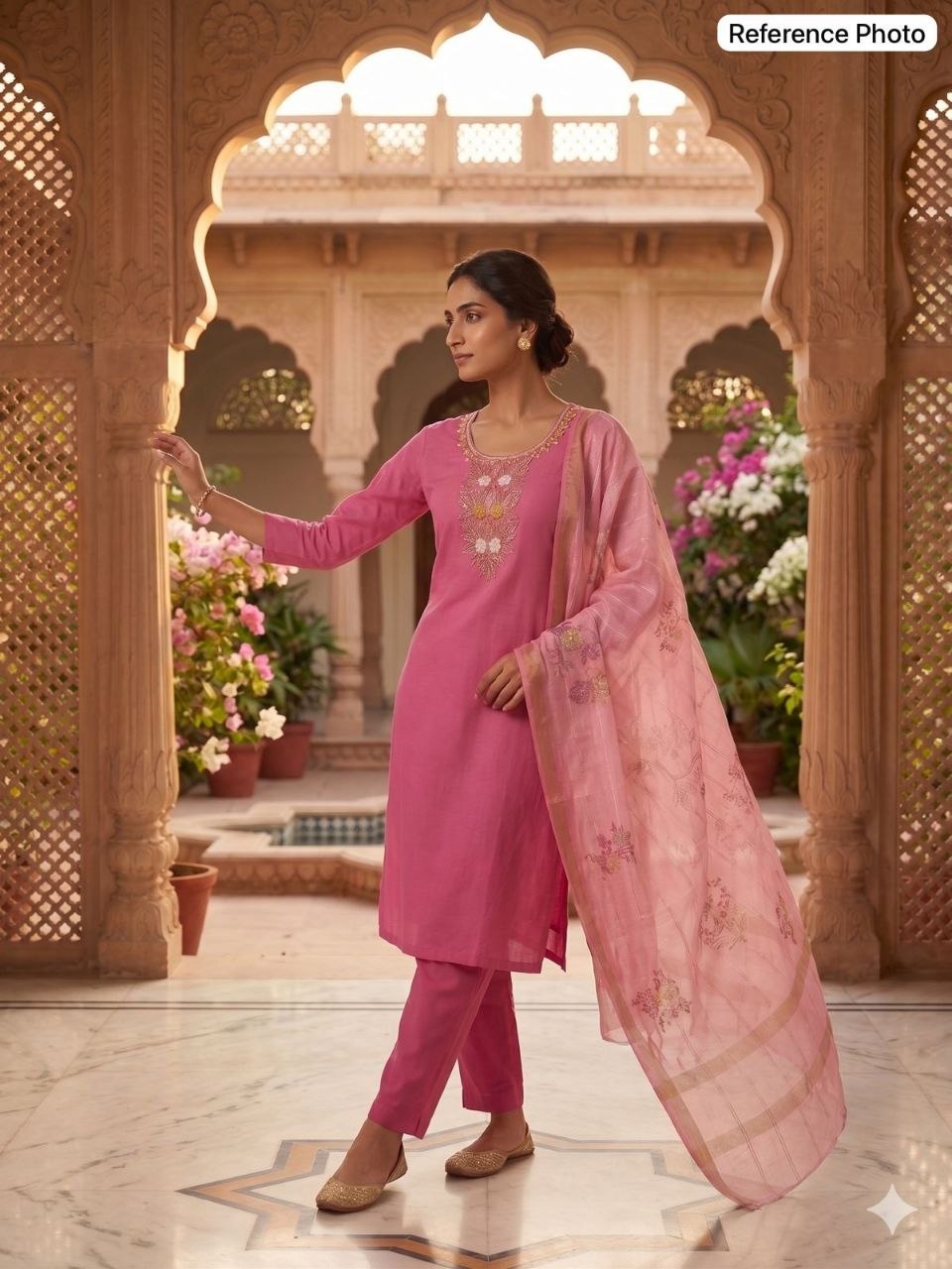 Blossom Muse Candy Pink Embroidered Kurta Set with Tissue Dupatta