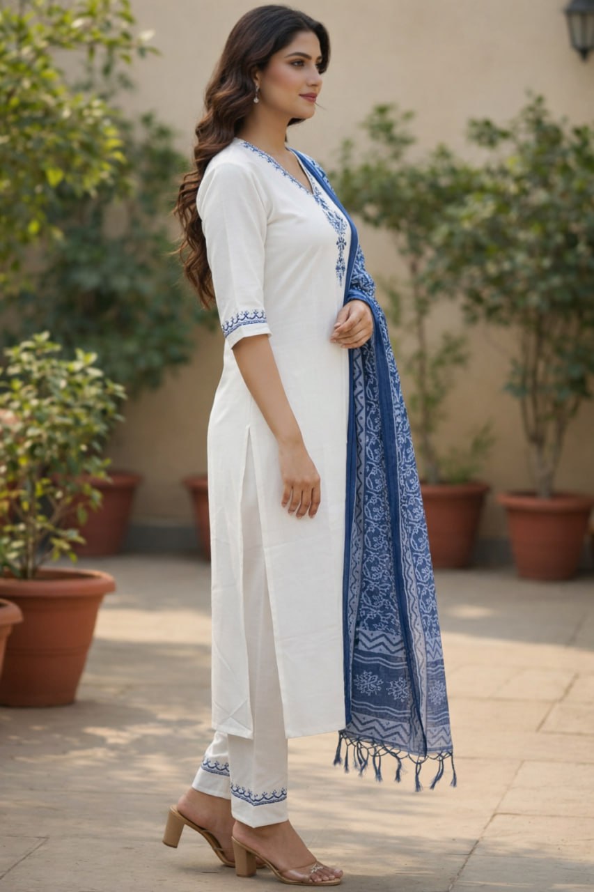 Breathable Khadi Cotton Co-ord Set in Pristine White