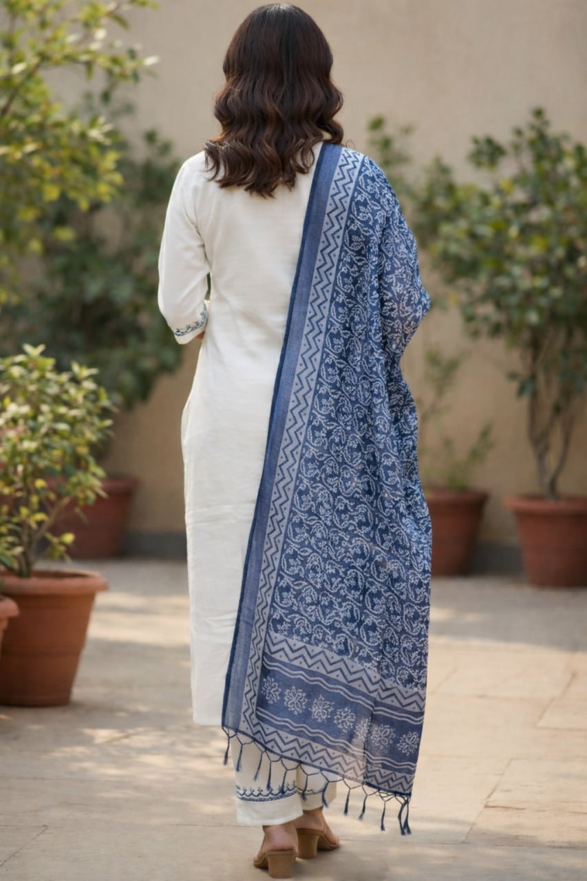Breathable Khadi Cotton Co-ord Set in Pristine White