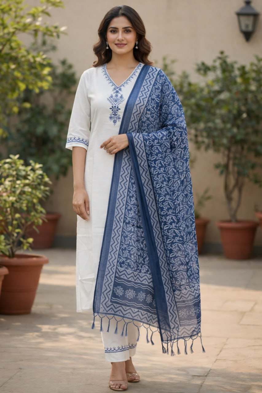Breathable Khadi Cotton Co-ord Set in Pristine White
