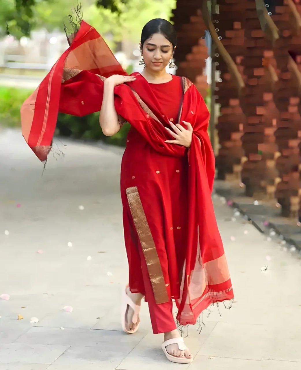Easy-Care Poly Cotton Kurta Set with Designer Embroidery & Coordinating Trousers