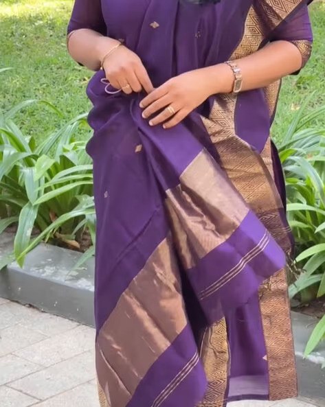 Royal Purple Poly Cotton Ethnic Suit with Traditional Woven Zari Borders