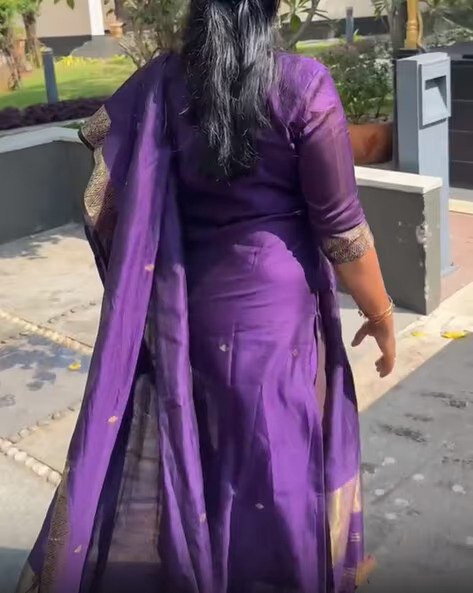 Royal Purple Poly Cotton Ethnic Suit with Traditional Woven Zari Borders