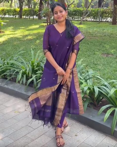 Royal Purple Poly Cotton Ethnic Suit with Traditional Woven Zari Borders