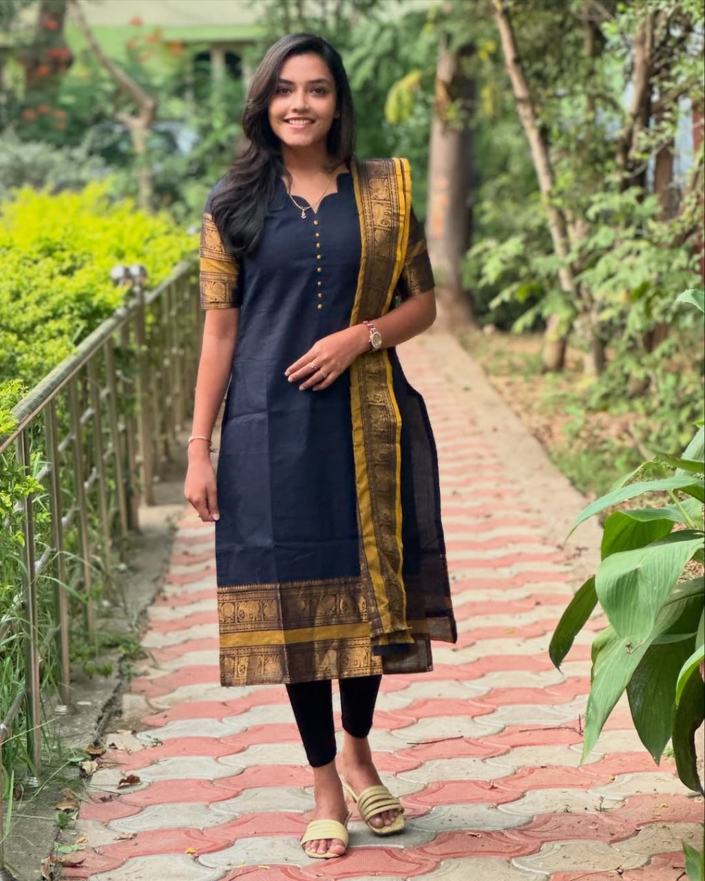 Zari-Work Poly Cotton Kurta with Contrast Woven Border