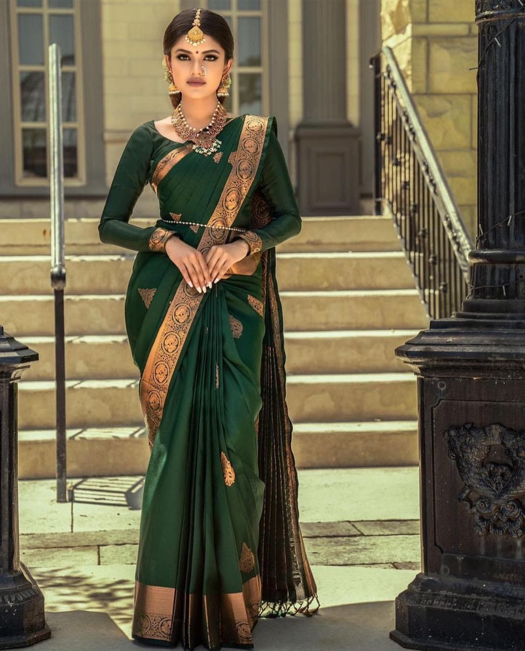 Emerald Grace Classic Banarasi Silk Saree