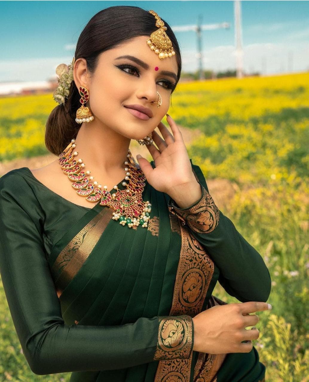 Emerald Grace Classic Banarasi Silk Saree