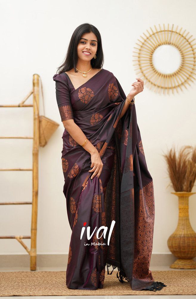 Regal Plum Banarasi Silk Saree with Intricate Zari Weave