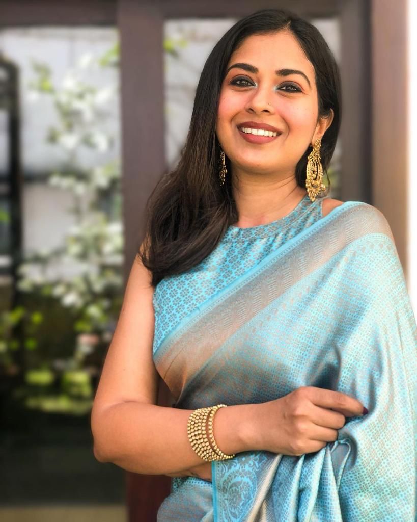 Ethereal Ice Blue Banarasi Silk Saree with Intricate Silver Zari