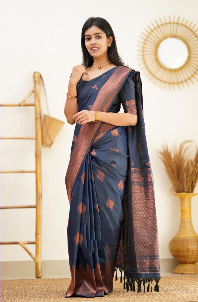Midnight Elegance Classic Banarasi Silk Saree