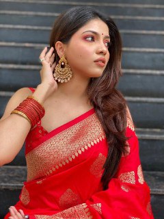 Exquisite Crimson Red Pure Banarasi Silk Saree with Intricate Gold Zari Weave