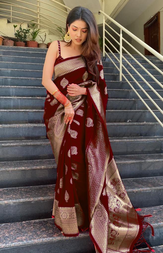 Royal Maroon Banarasi Silk Saree